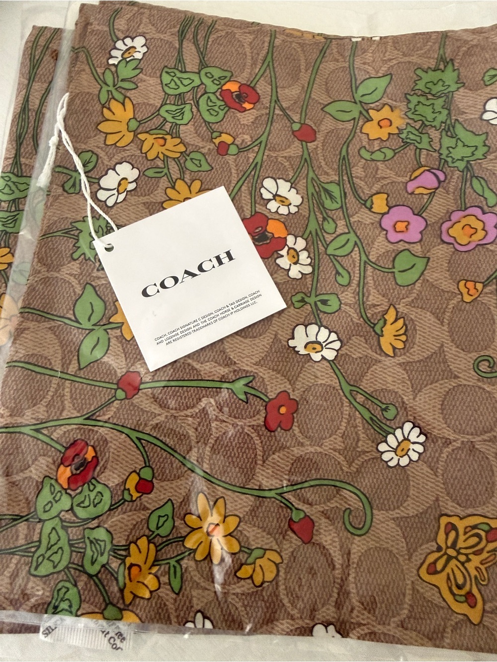 NWT Coach Spring Blossom Signature Print Silk Square Scarf Bandana CEK55
